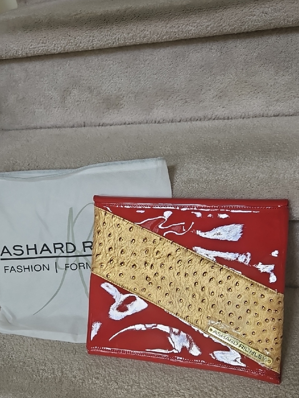 Red Patent Clutch with Gold Accent